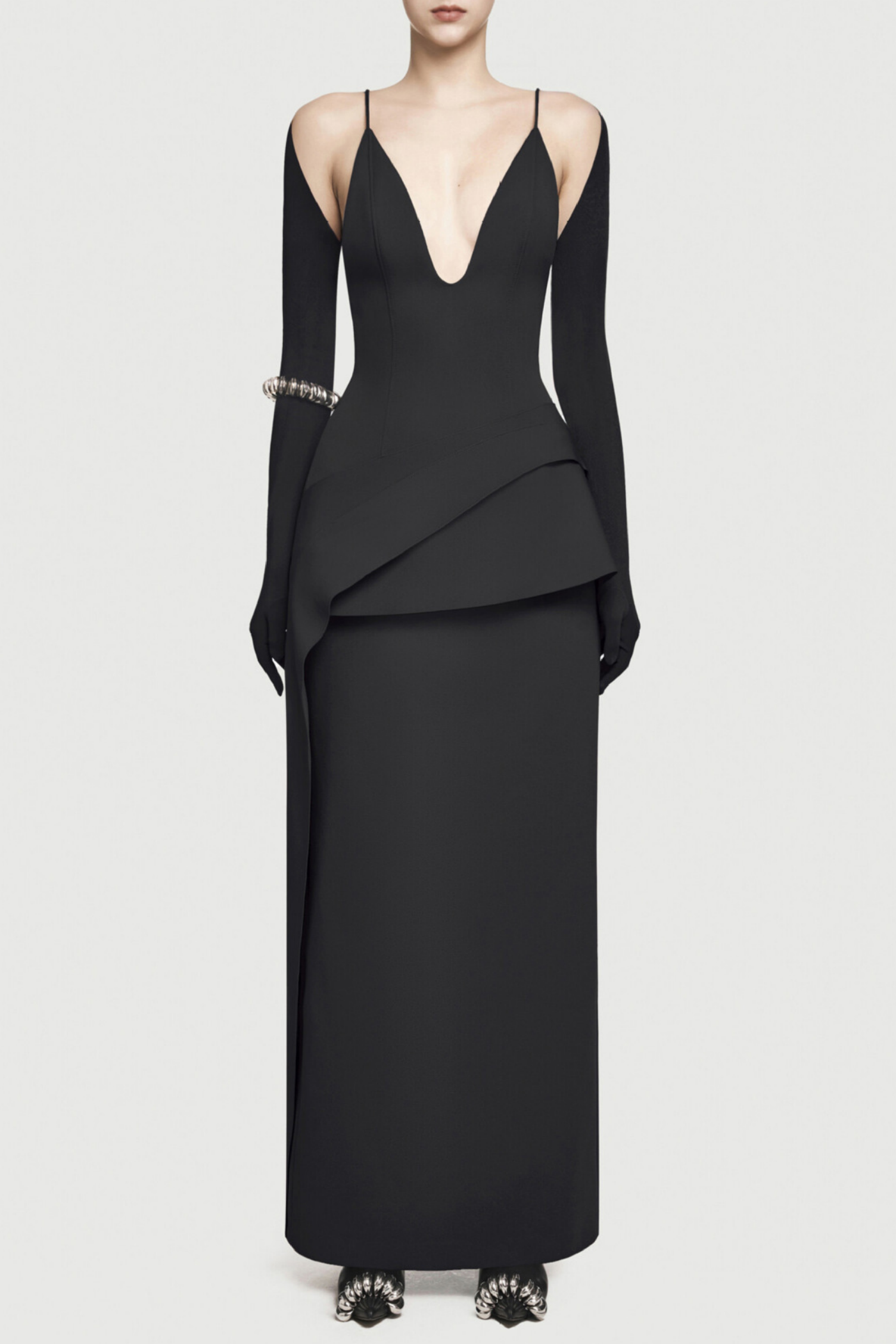 Chapera Asymmetrical Pleat Maxi Dress - Black