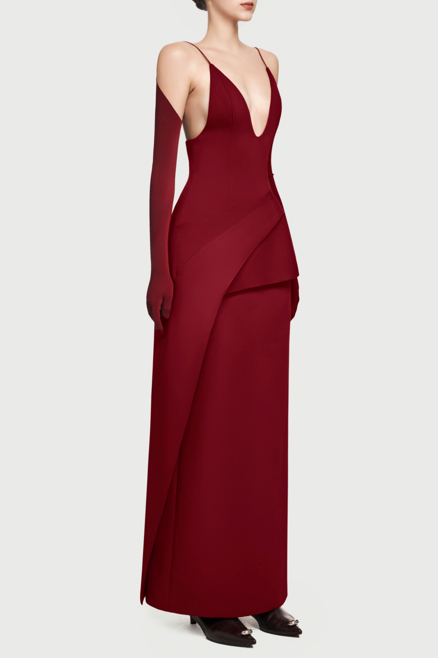 Chapera Asymmetrical Pleat Maxi Dress - Red