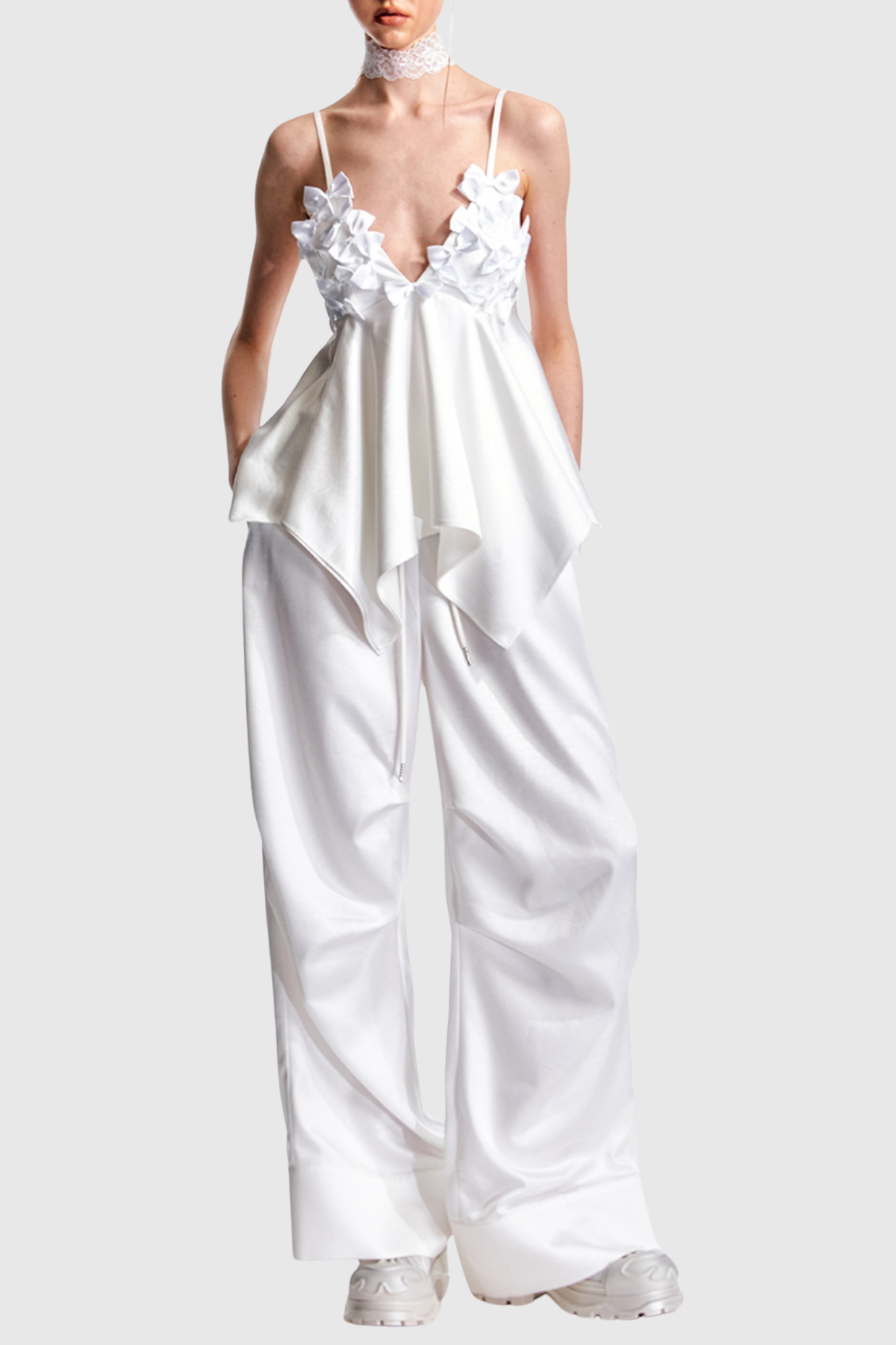 Calixto Bow Ruched Top - White