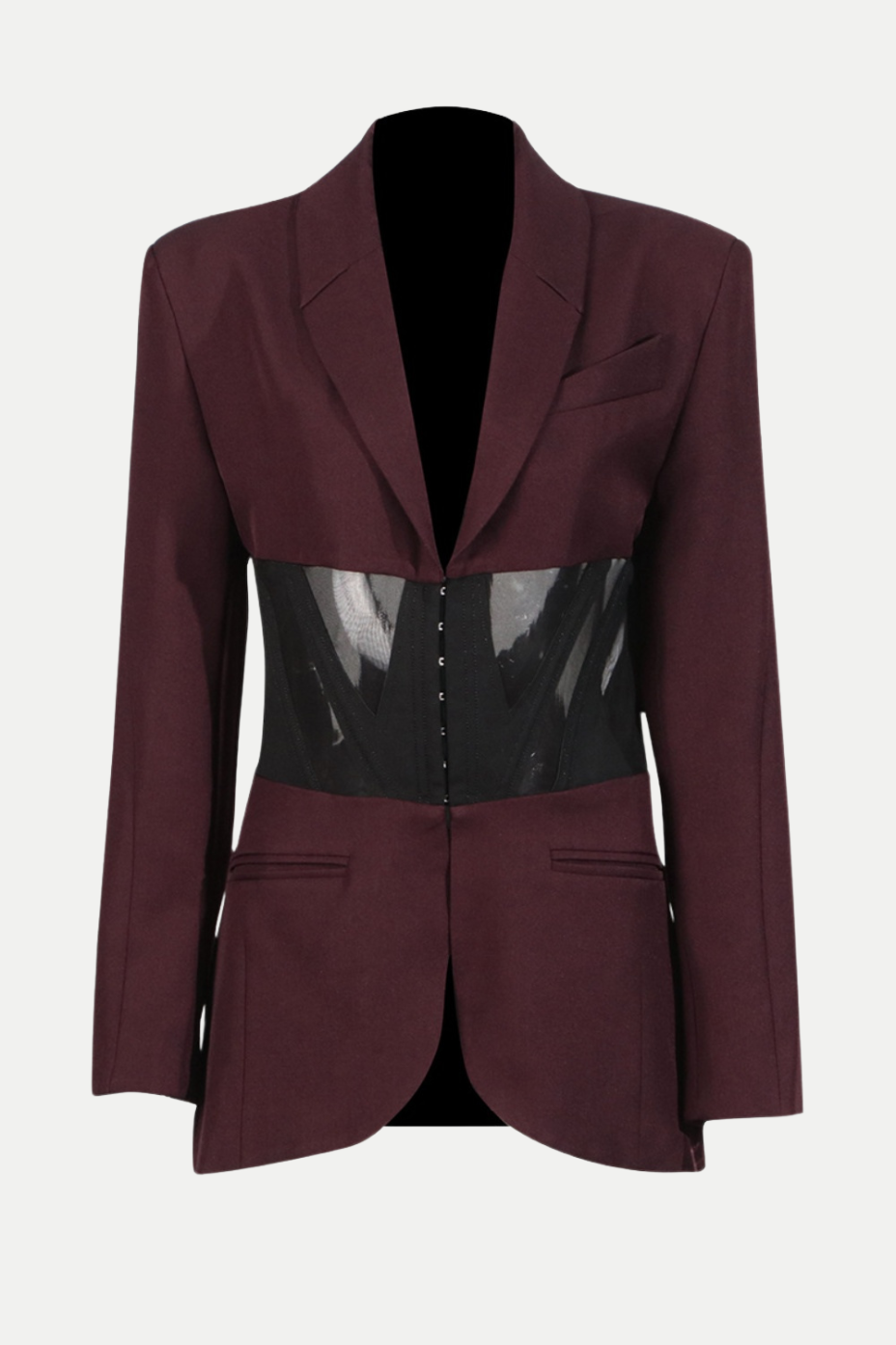 Kamryn Paneled Mesh Blazer - Wine