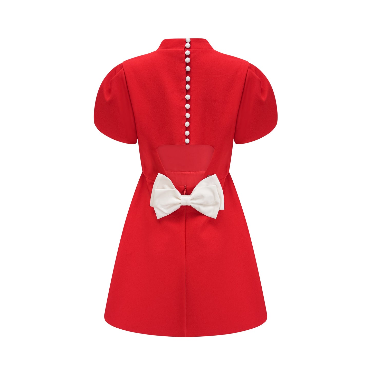 Anna red petal-sleeve cut-out bow mini dress (US Only)