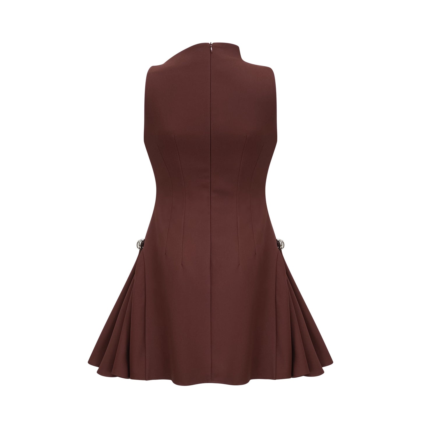 Dora brown asymmetric-neck puff mini dress (US Only)