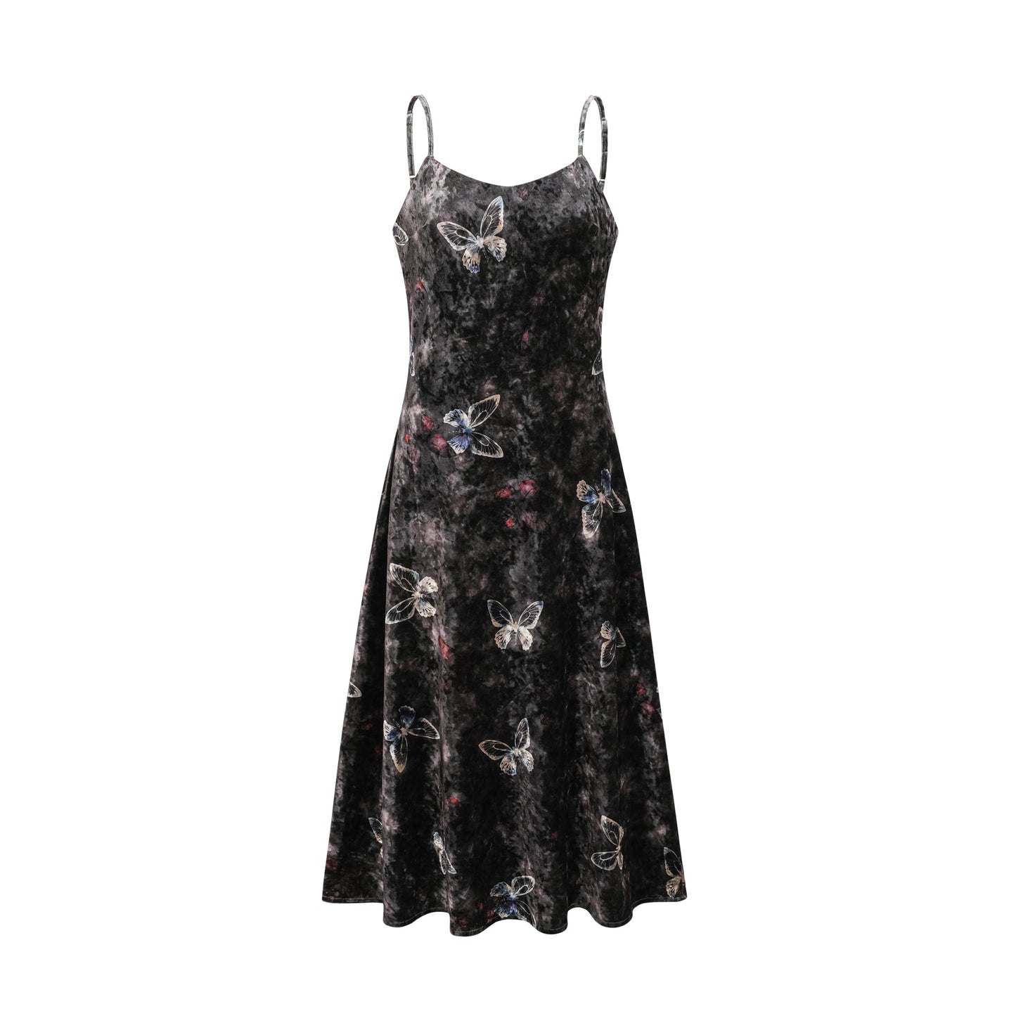 Blanche black butterfly-print velvet midi dress