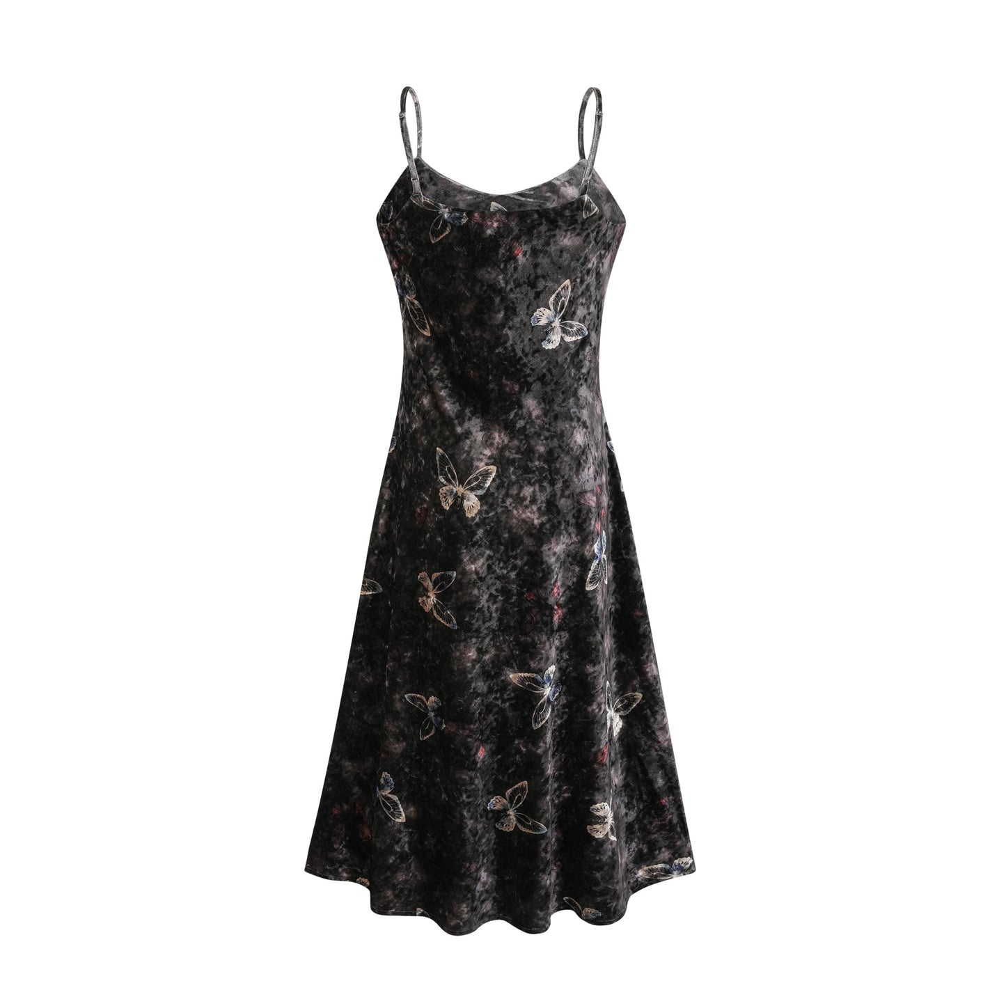 Blanche black butterfly-print velvet midi dress