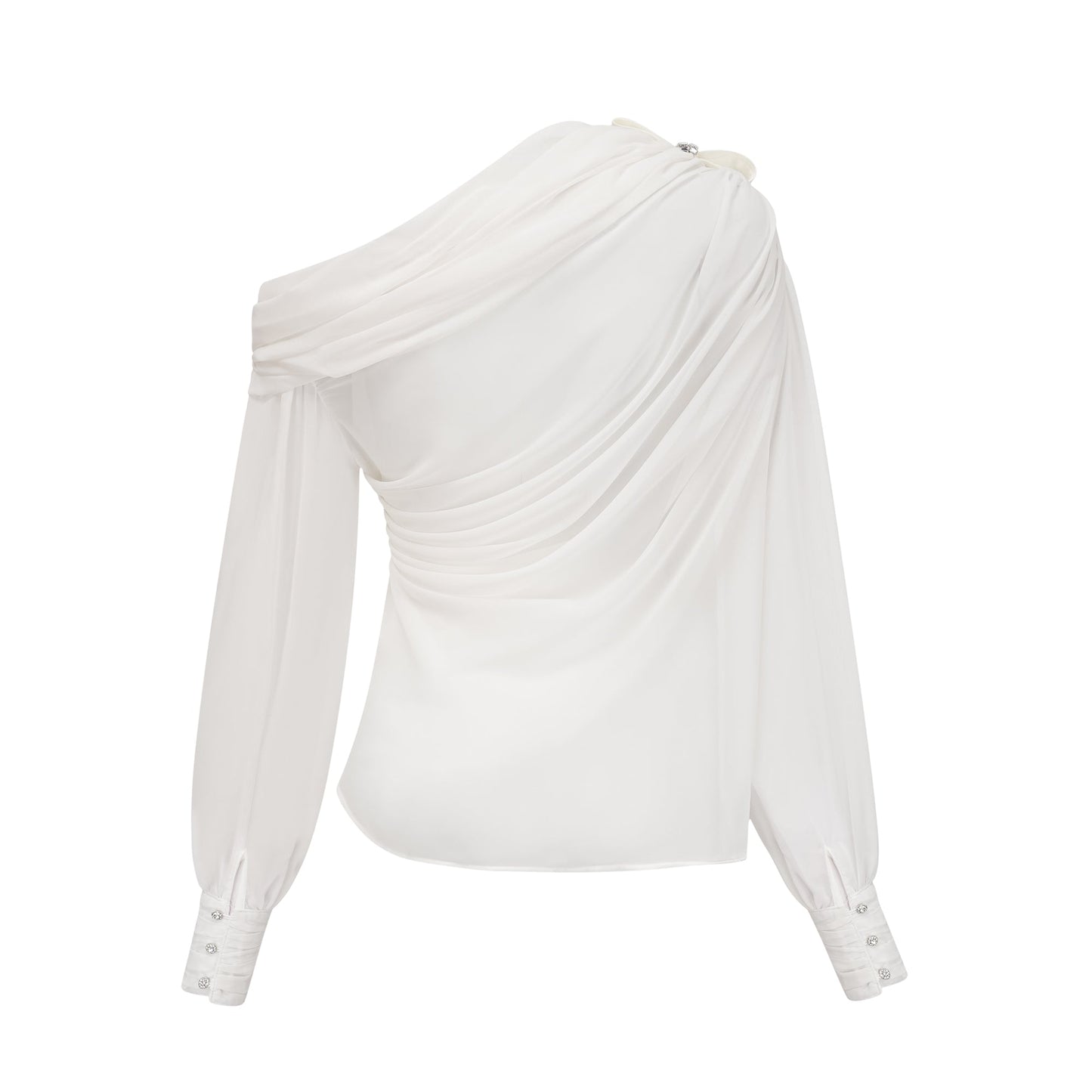 Andrea asymmetric tulle blouse & skirt matching set in White
