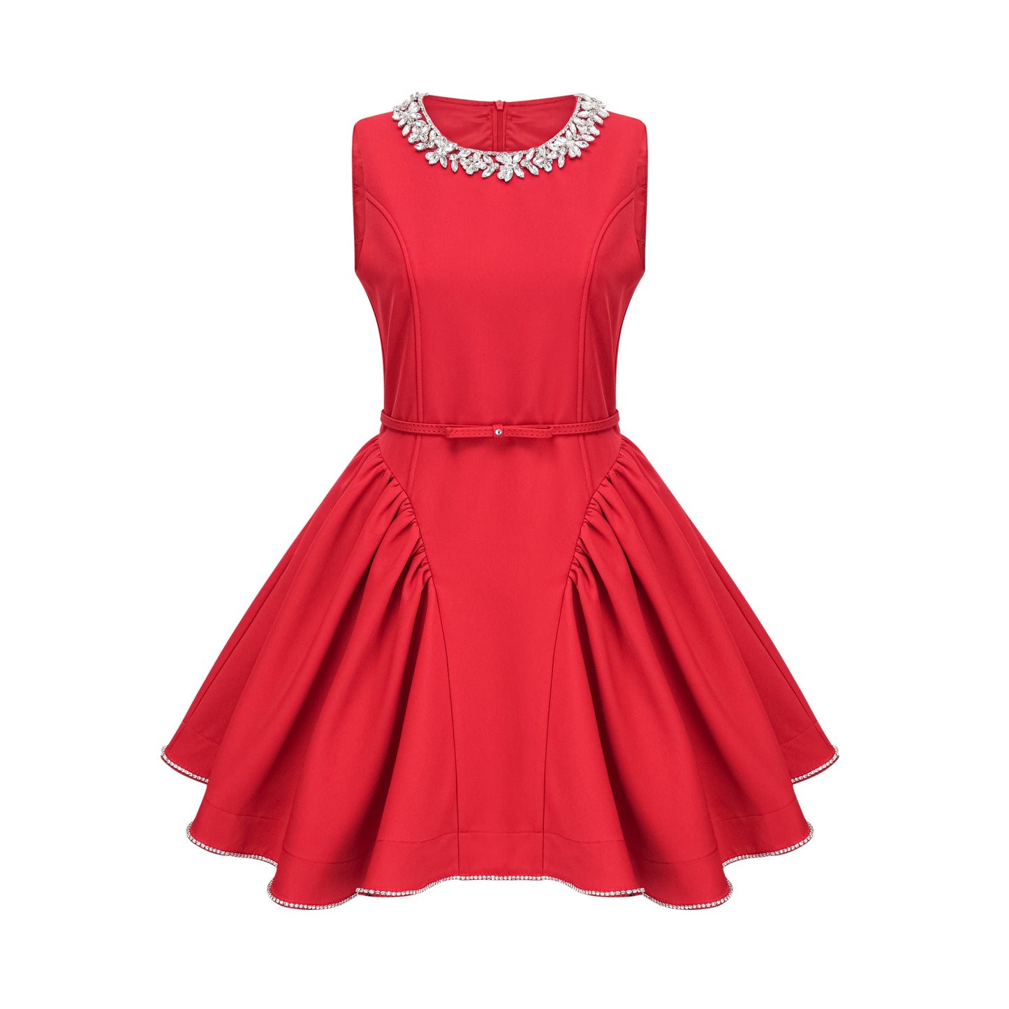 Léonie red embellished pleated mini dress