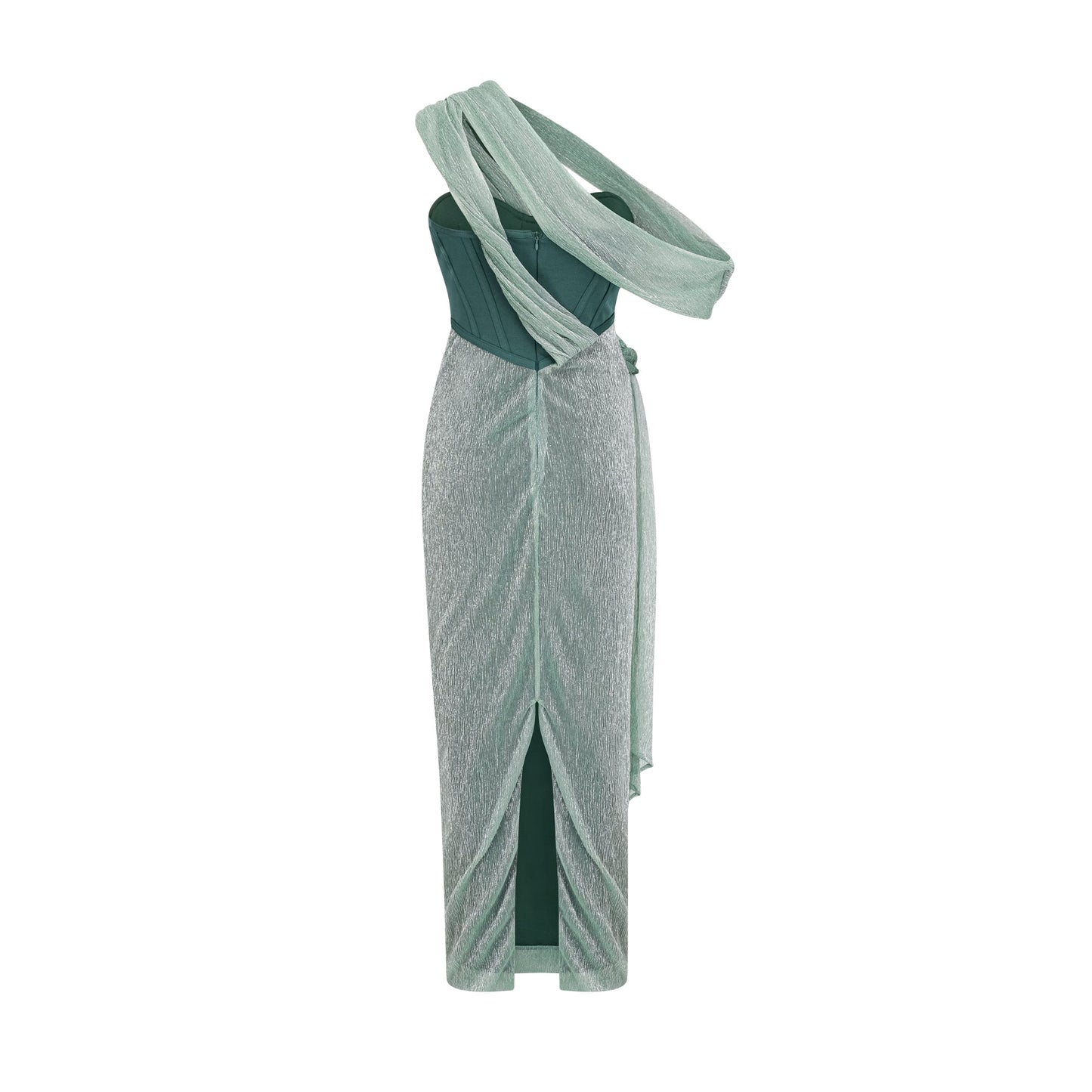 Delphine green ribbon-design corset maxi dress