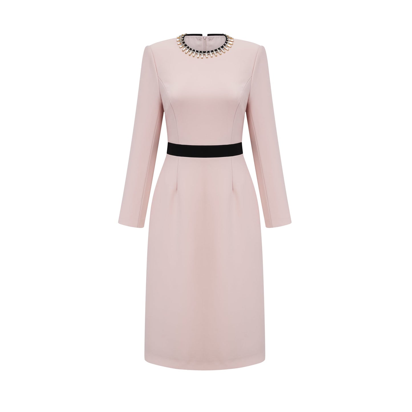 Anaïs pink crystal color-blocked midi dress