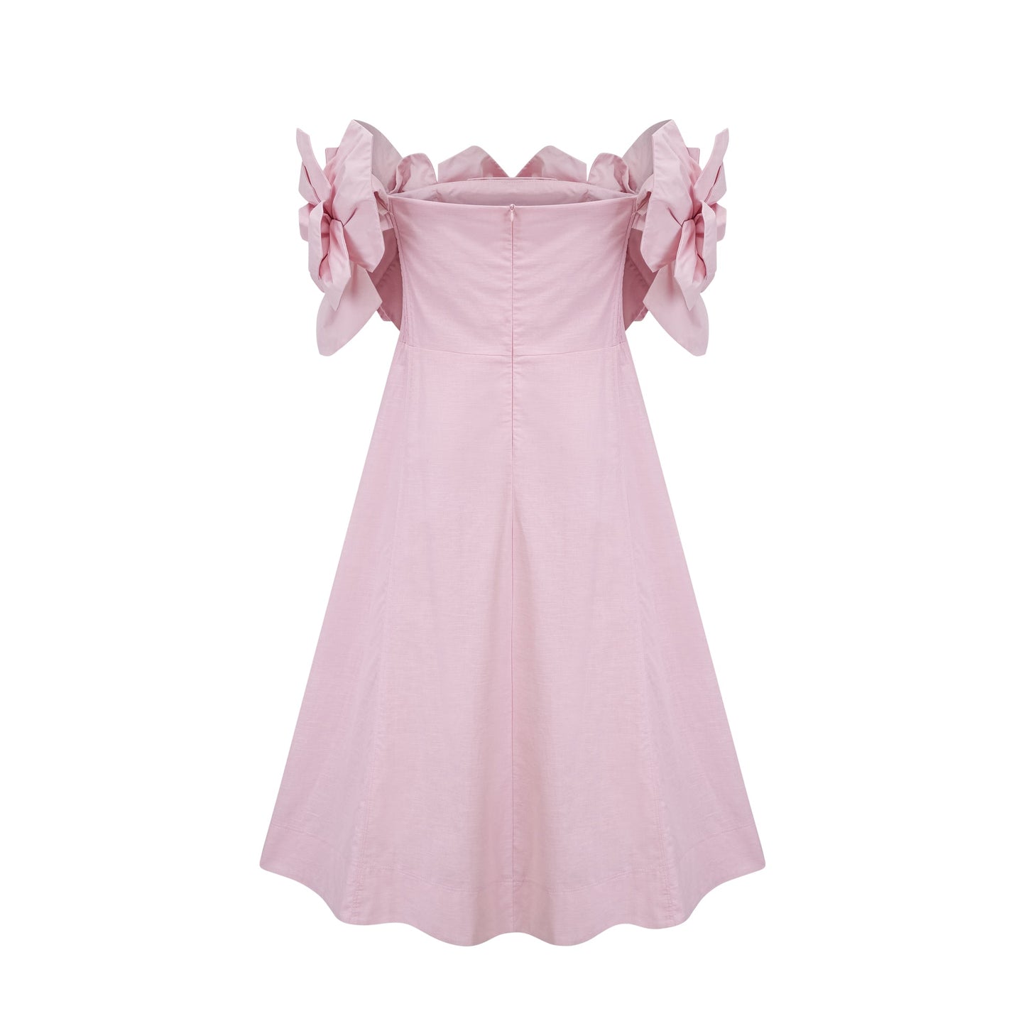 Juliette pink off-shoulder 3D-petal midi dress