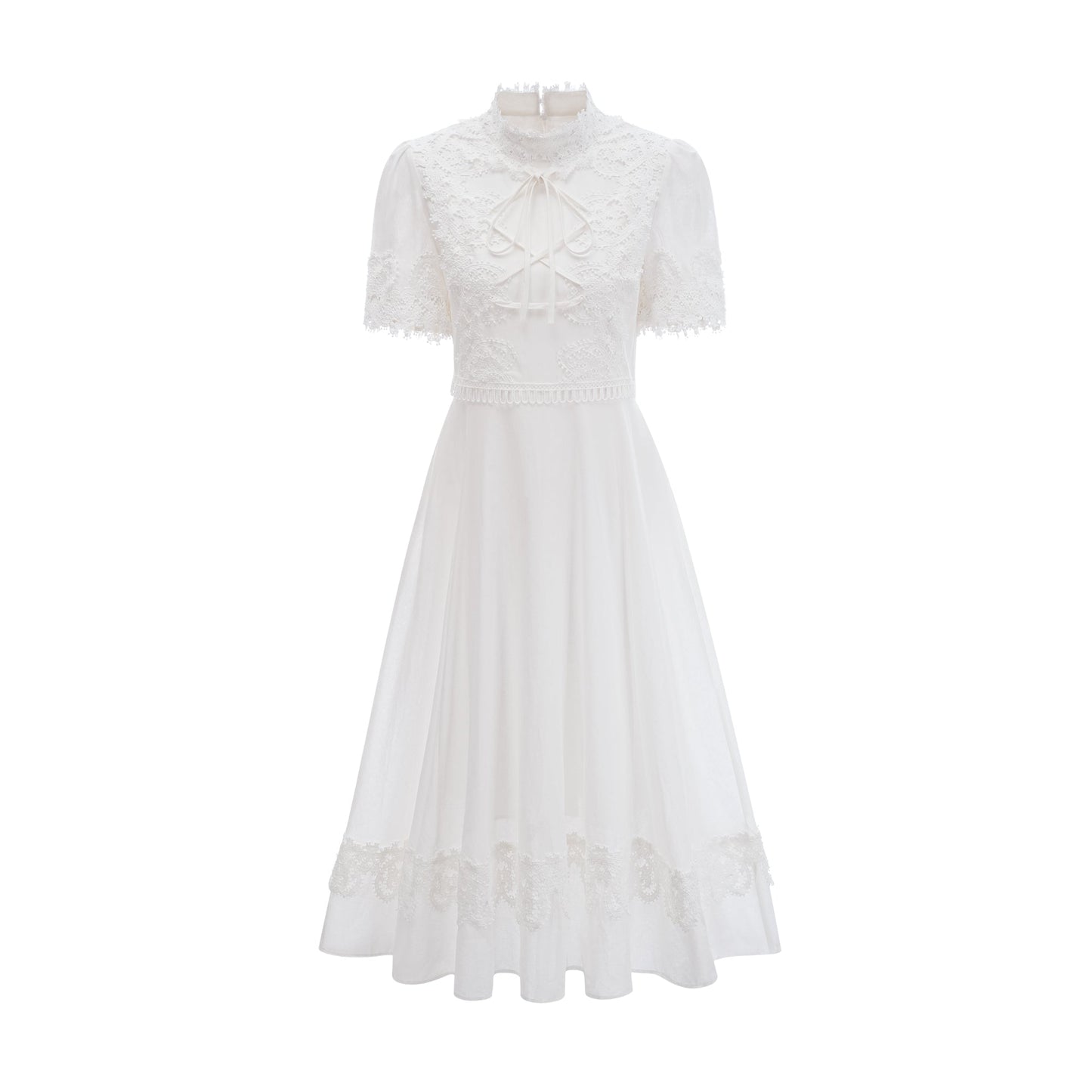 Patricia white floral-lace midi dress