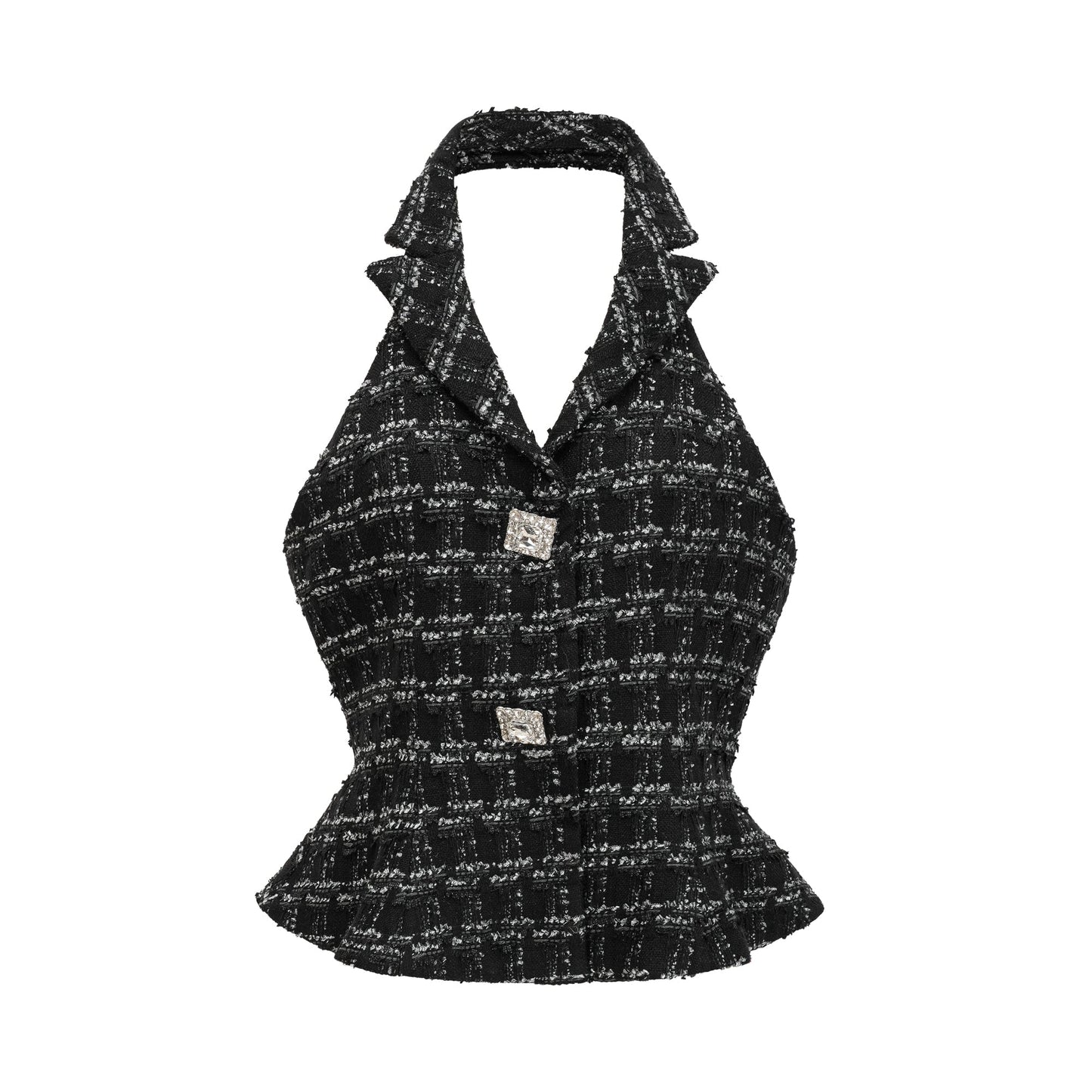 Axelle black checked tweed vest top & skirt matching set