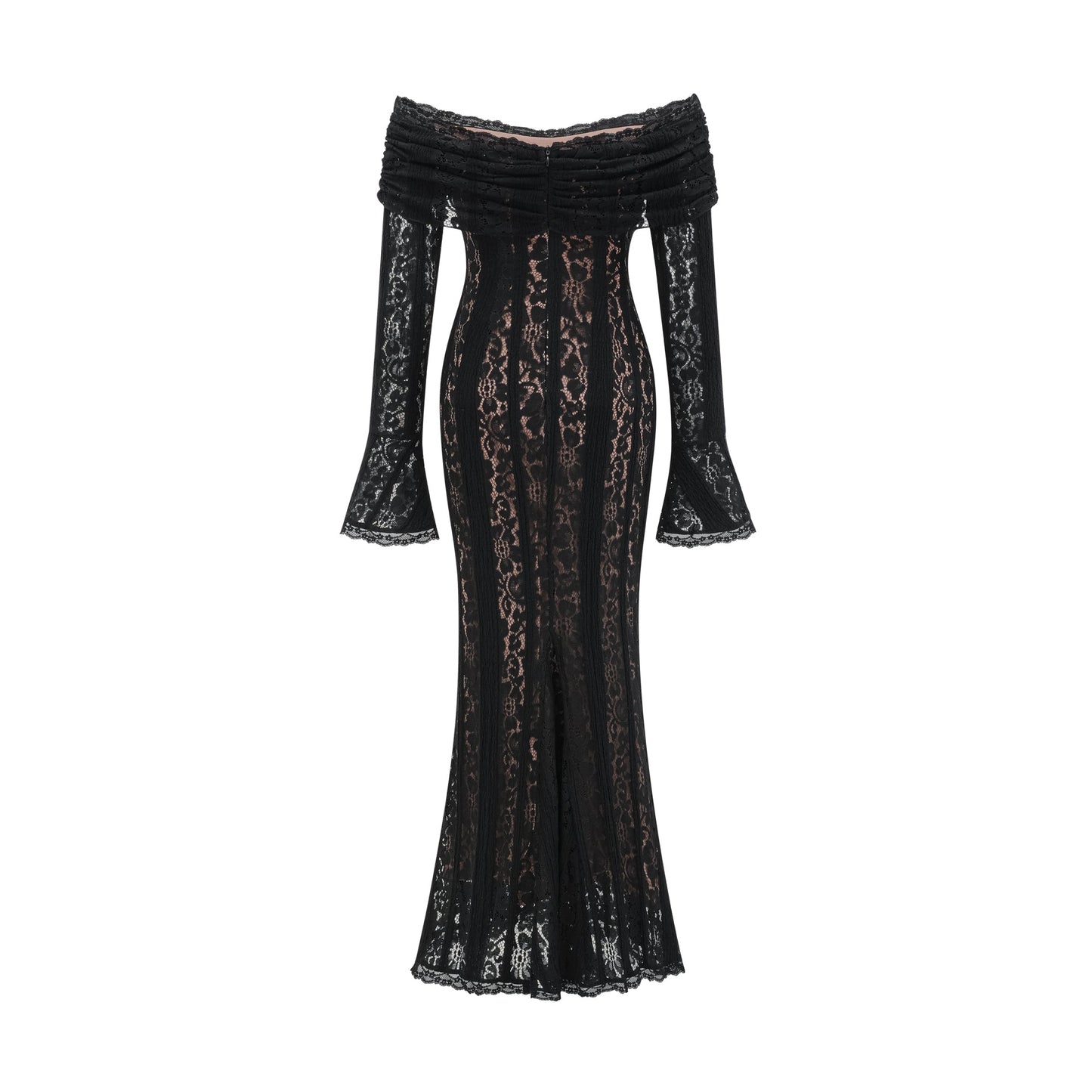 Émeline floral lace flared-cuff midi dress in Black