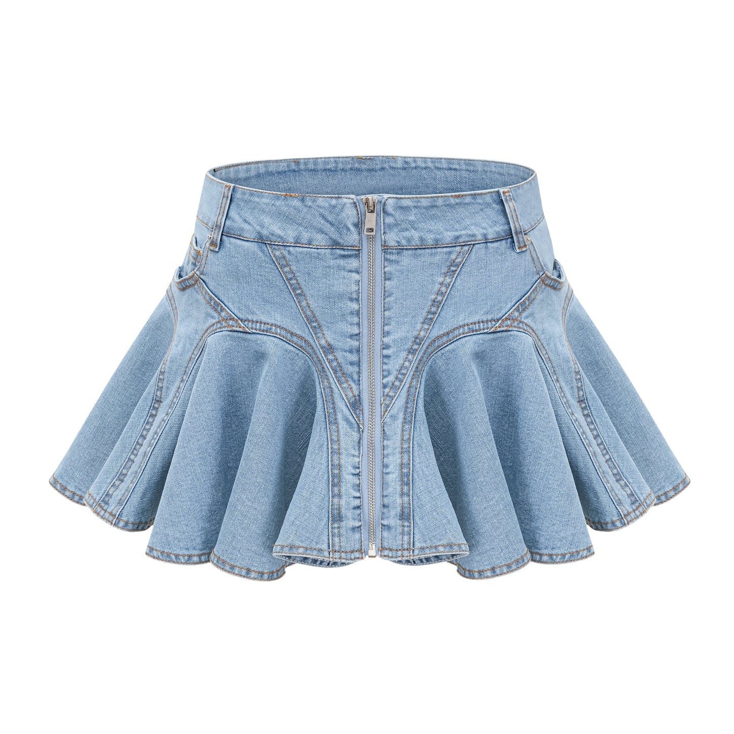 Capucine denim flounce-hem skirt