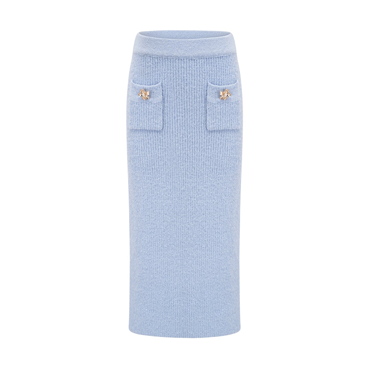 Chantal blue knit blouse & skirt matching set