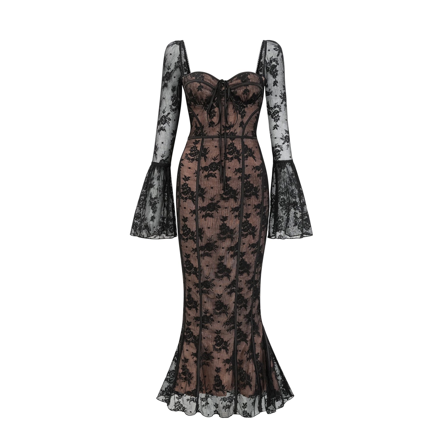 Marlene flared lace maxi dress in Black