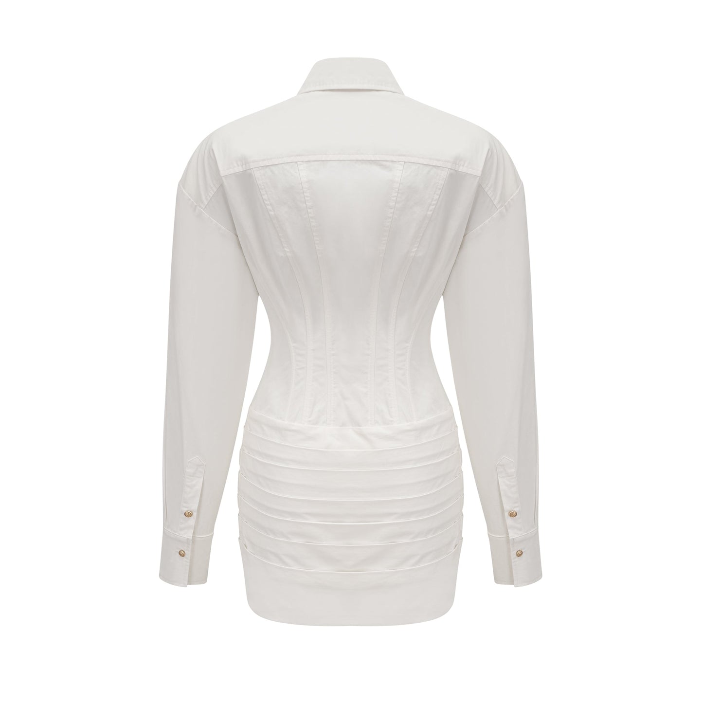 Orlane white cinched-waist pleated mini shirt dress