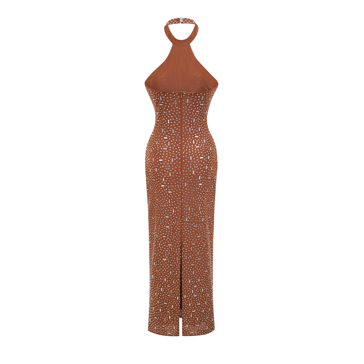 Désirée brown embellished halter neck bodycon maxi dress (US Only)