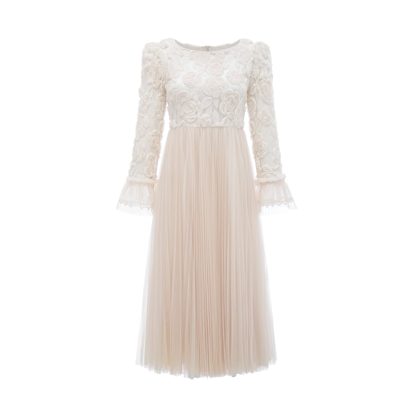 Thibaulte pleated lace-floral midi dress