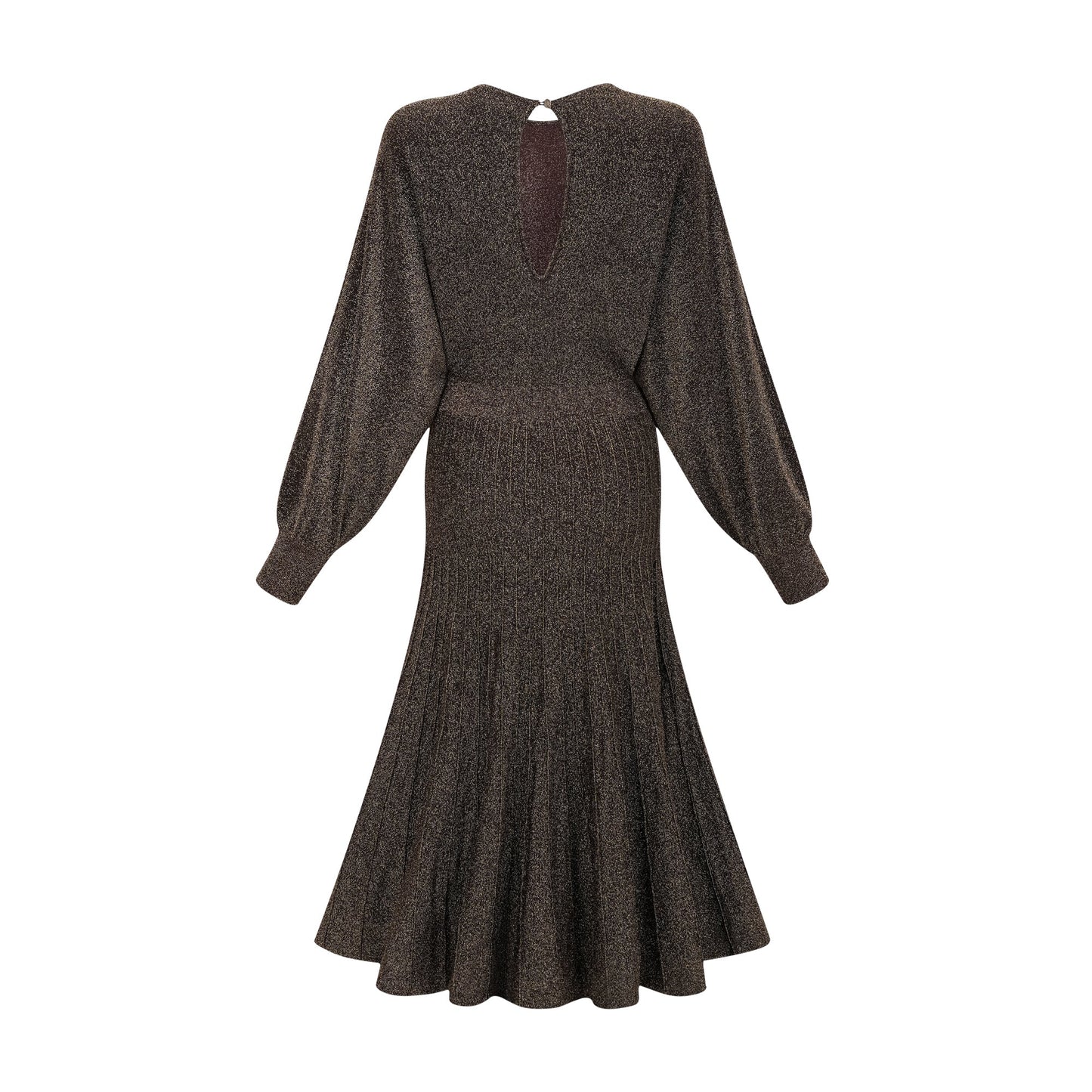 Cordélia brown metallic-threading ribbed midi dress