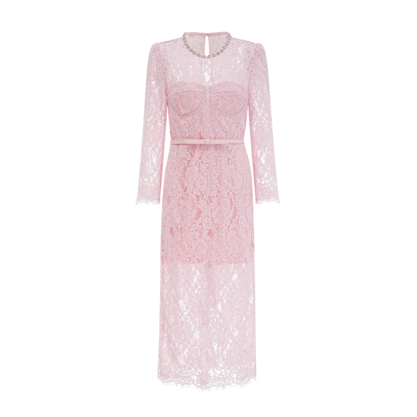 Elisabetta pink embellished floral-embroidered lace midi dress