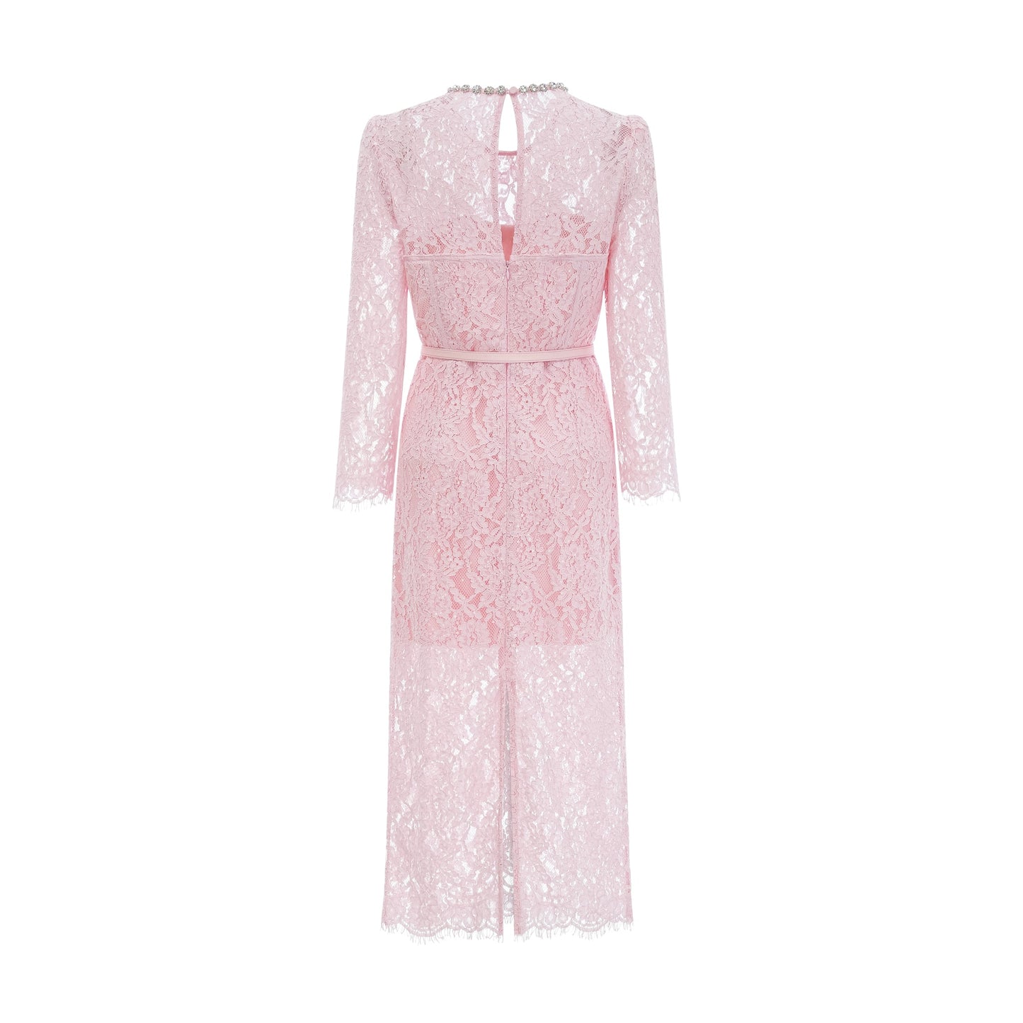 Elisabetta pink embellished floral-embroidered lace midi dress