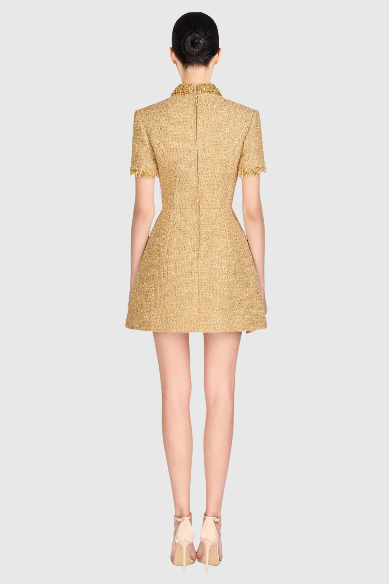 Elborno Gold Embellished Mini Dress