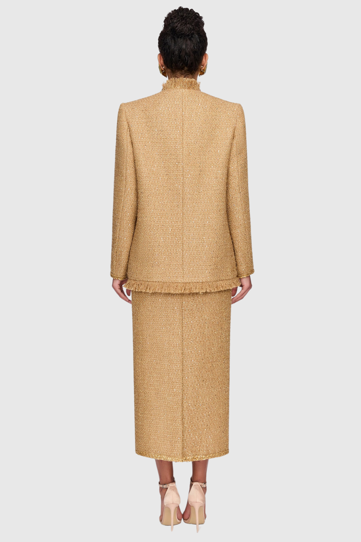 Elborno Gold Embellished Strapless Midi Dress