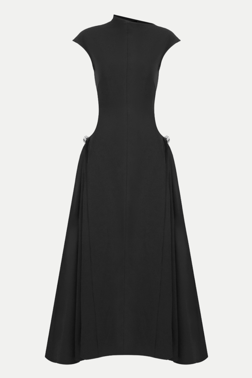 Eorkone Symmetric Drapes Flared Midi Dress - Black