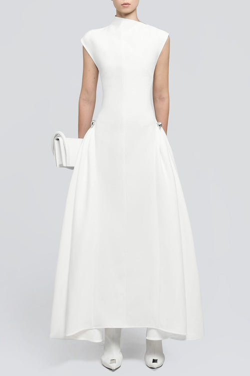 Eorkone Symmetric Drapes Flared Midi Dress - White