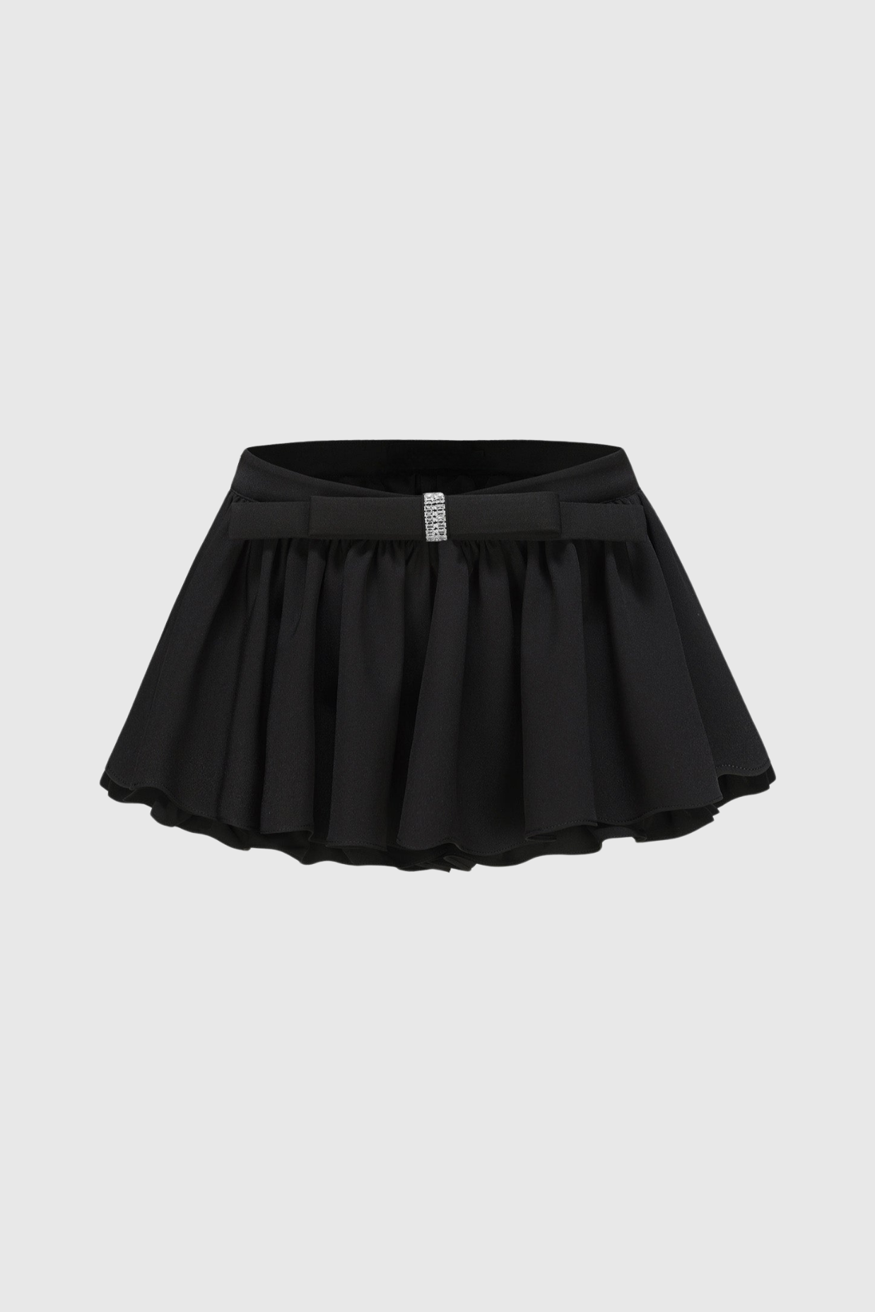 Ephai Ruched Chiffon Ruffle Two Piece Set - Black