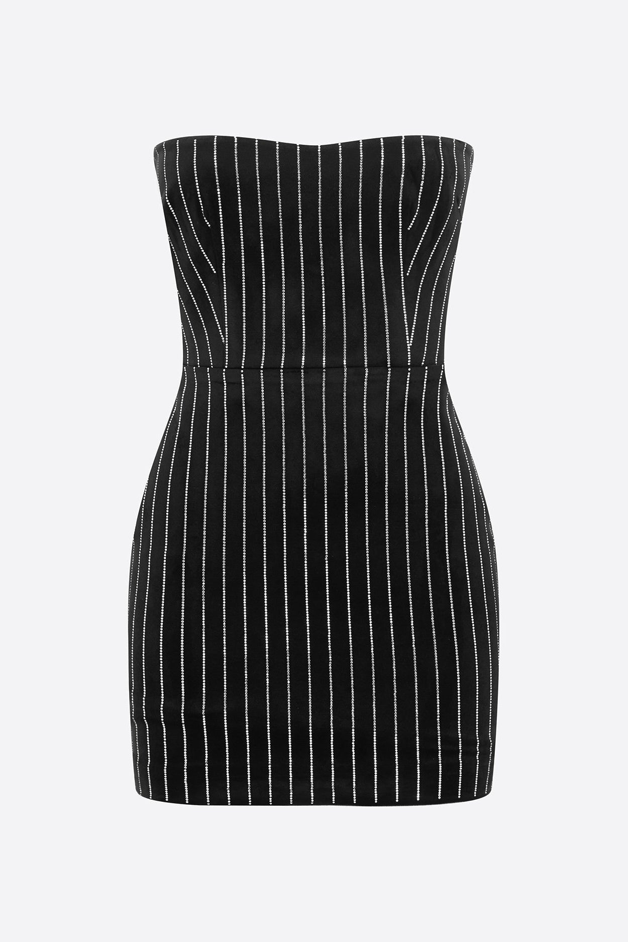 Erlina Crystal Pinstripe Strapless Mini Dress
