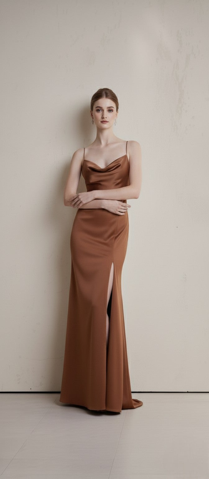 Silk Backless Slit Dress