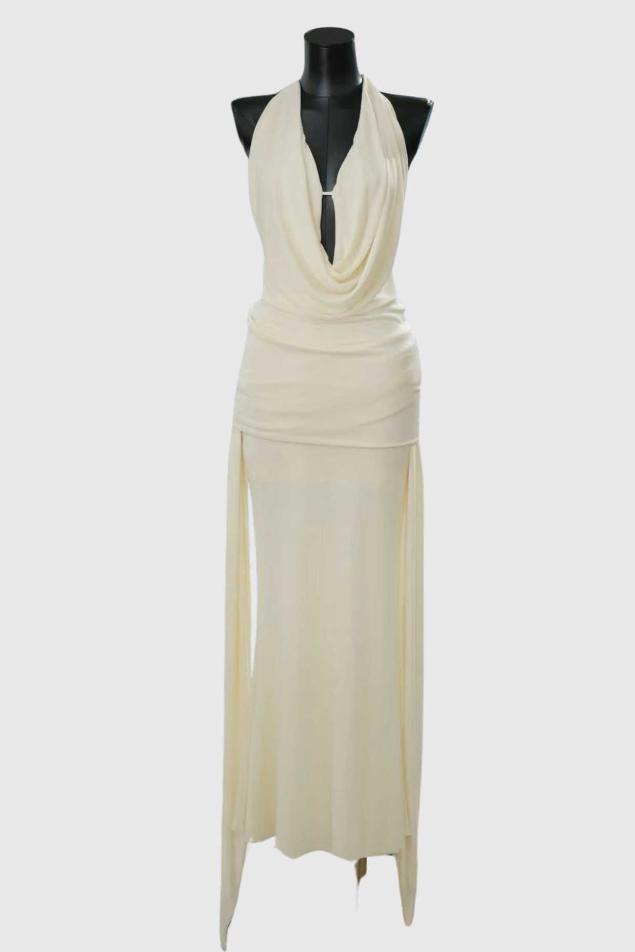 Grisha Halter Draped Backless Maxi Dress - Beige