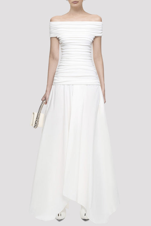 Harsian Off Shoulder Draped Maxi Dress - White