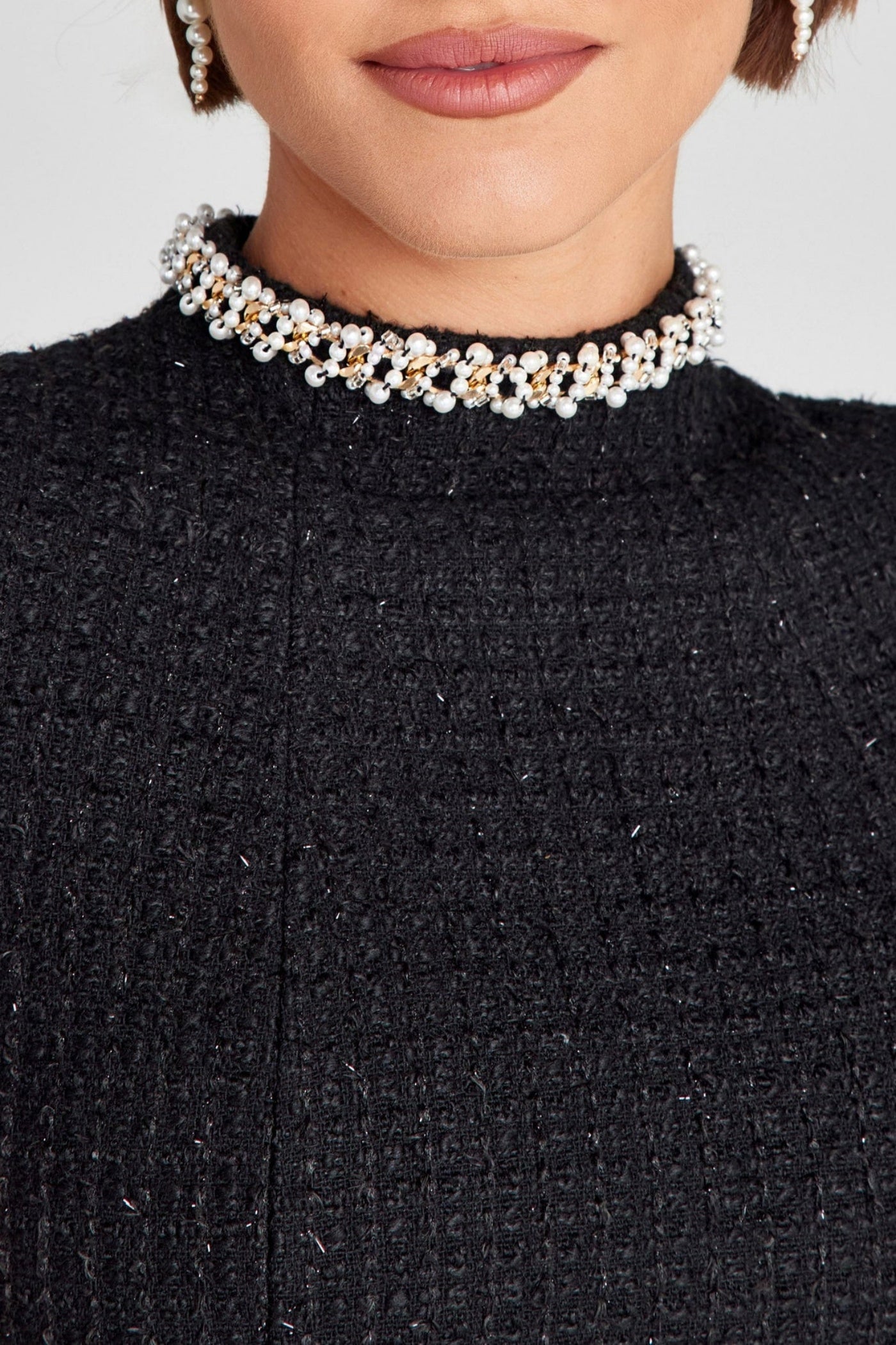 Hilary Pearl Embellished Tweed Mini Dress