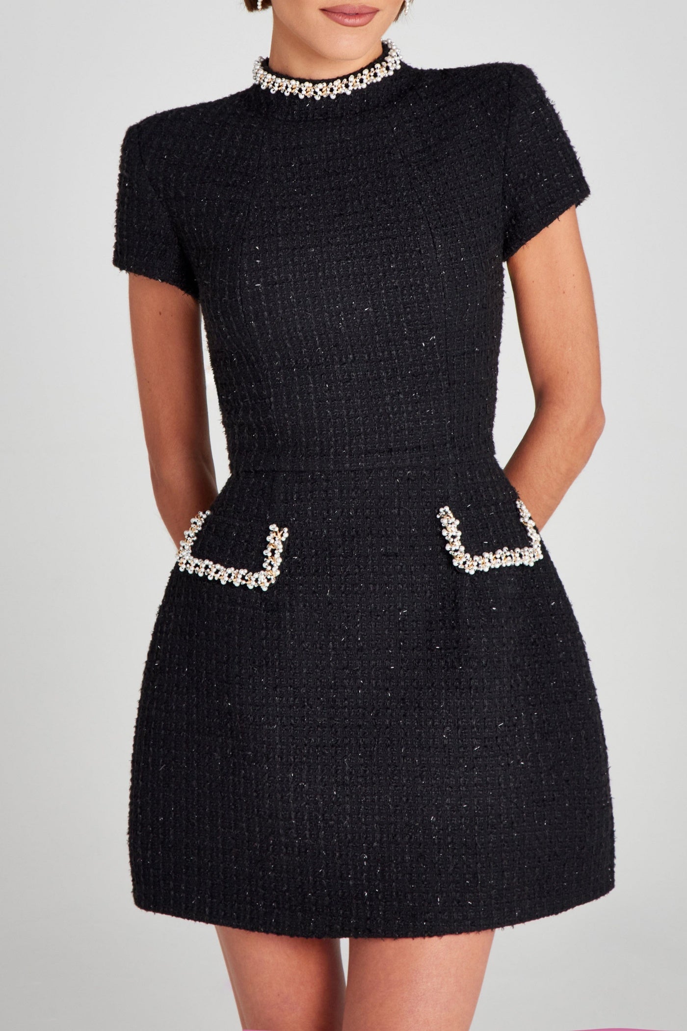 Hilary Pearl Embellished Tweed Mini Dress
