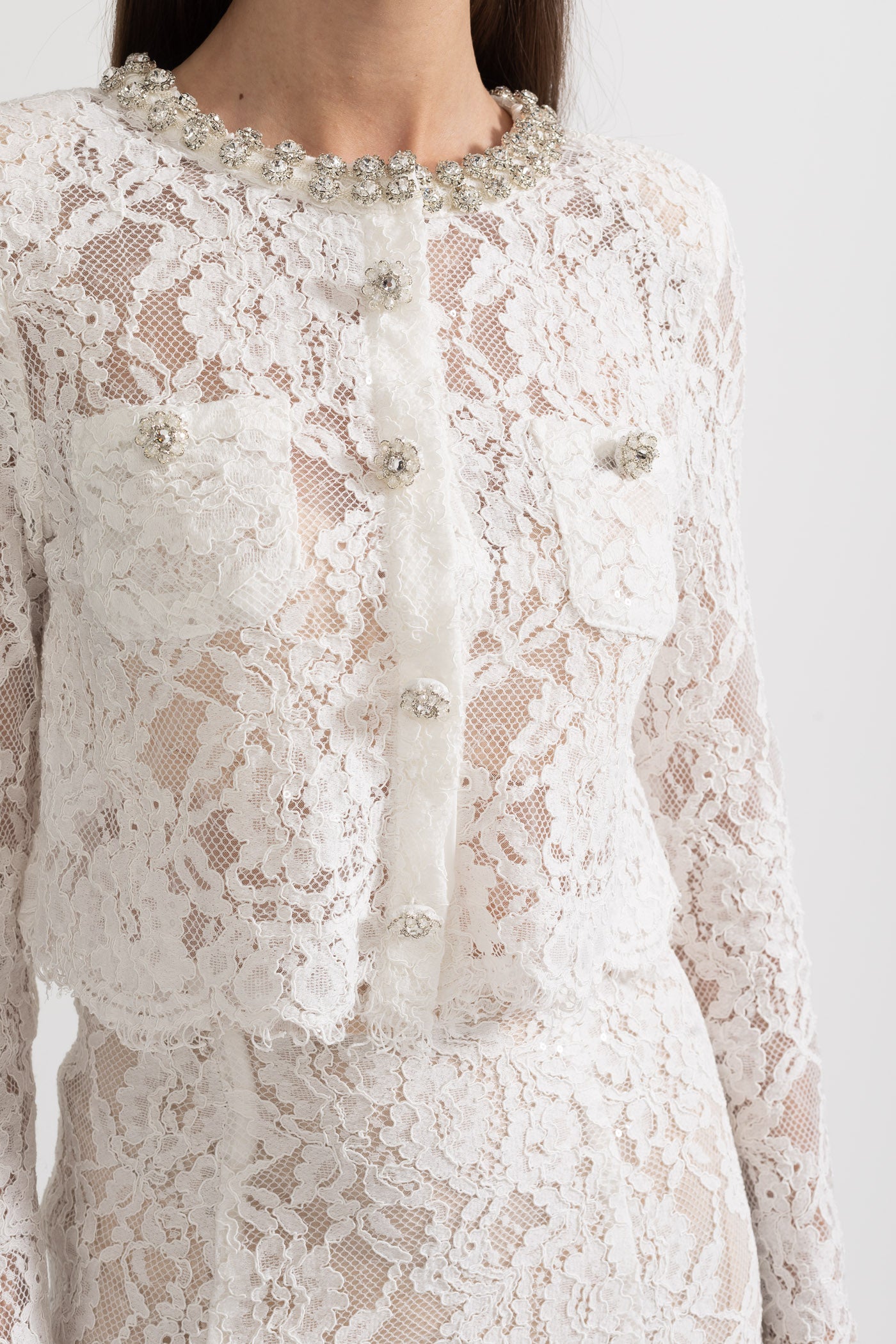 Sparkling Neckline Embellishments And Midi Skirt