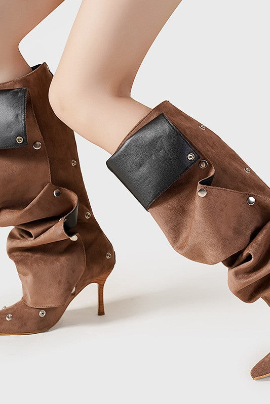 Isabela Appliqué Ruched Knee-high boots - Brown