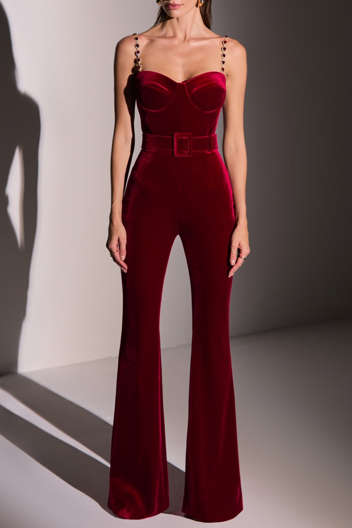 Kalene Diamante Chain Velvet Jumpsuit