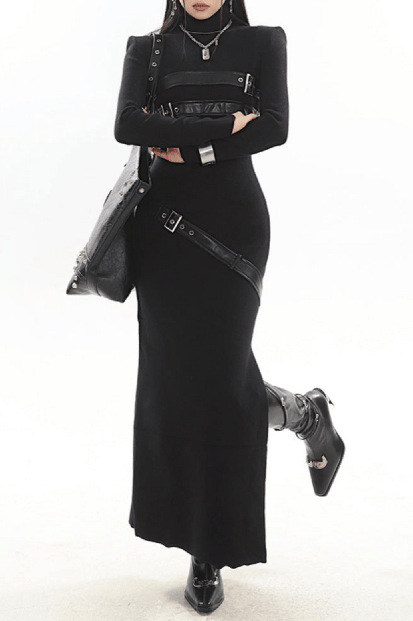 Kulic Buckle Embellished Knit Maxi Dress