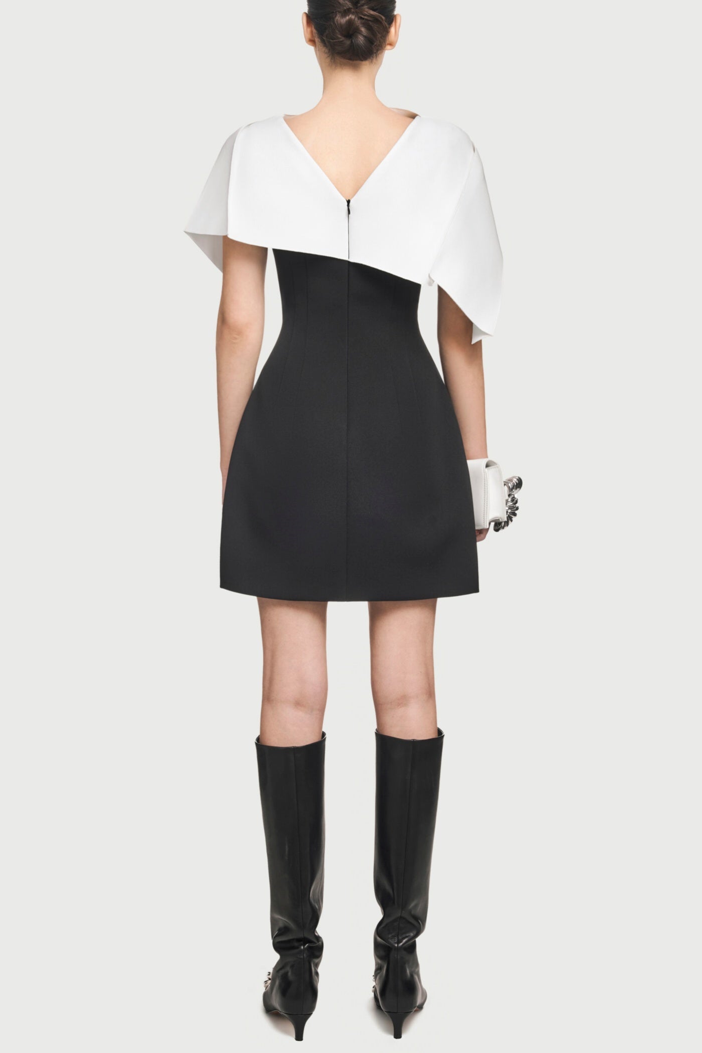 Lachet Asymmetrical Shoulder Pleat Mini Dress - Black