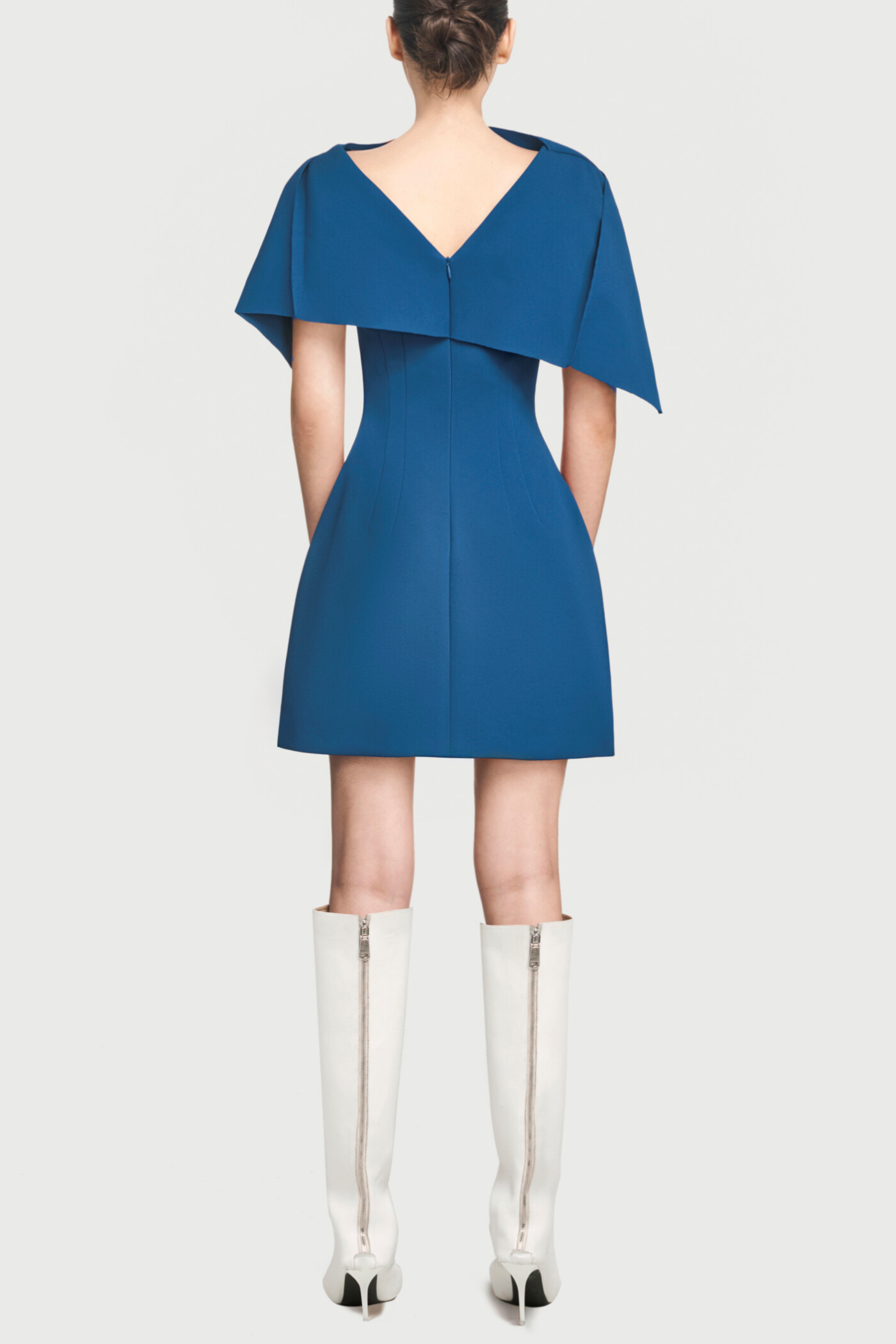 Lachet Asymmetrical Shoulder Pleat Mini Dress - Blue