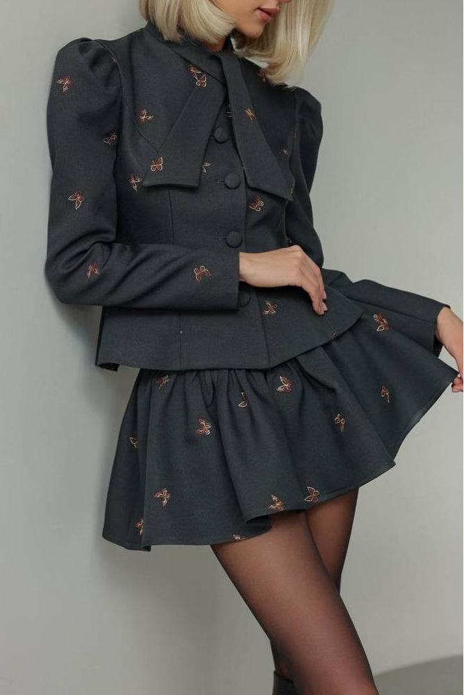 Liany Butterfly Embroidered Two Piece Set