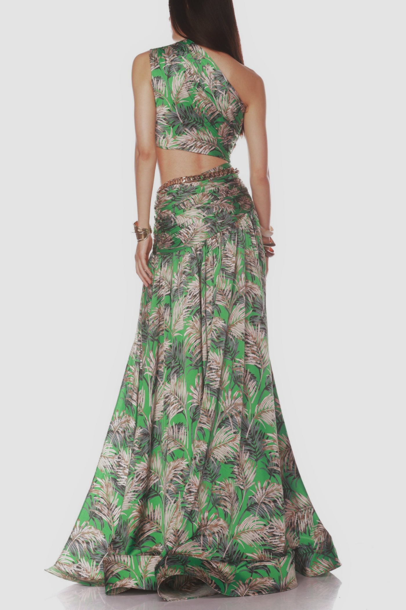 Linzie One Shoulder Leave Print Two Piece Set