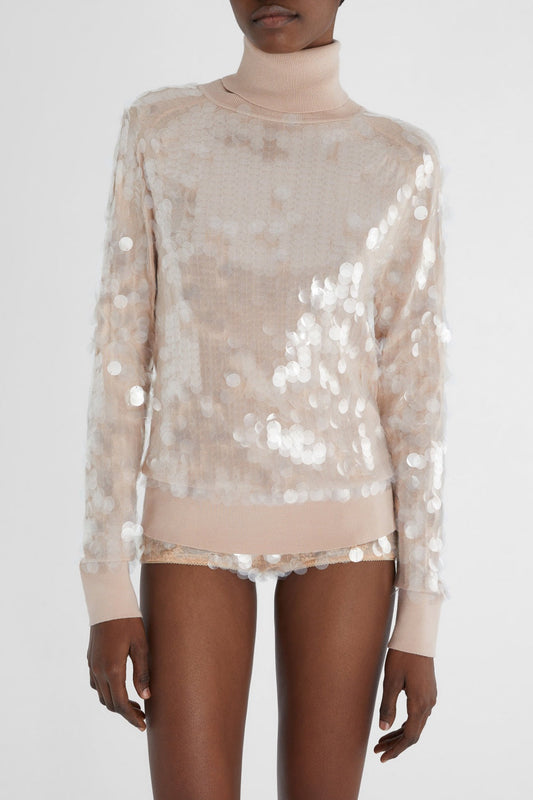 Odetia Sequin Turtleneck Knit Sweater