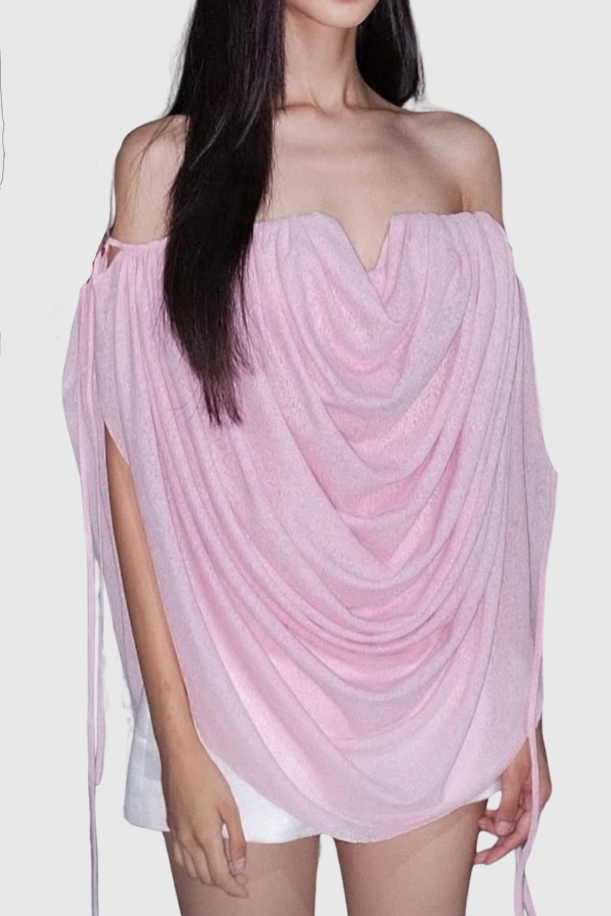 Odruta Off Shoulder Draped Top - Pink