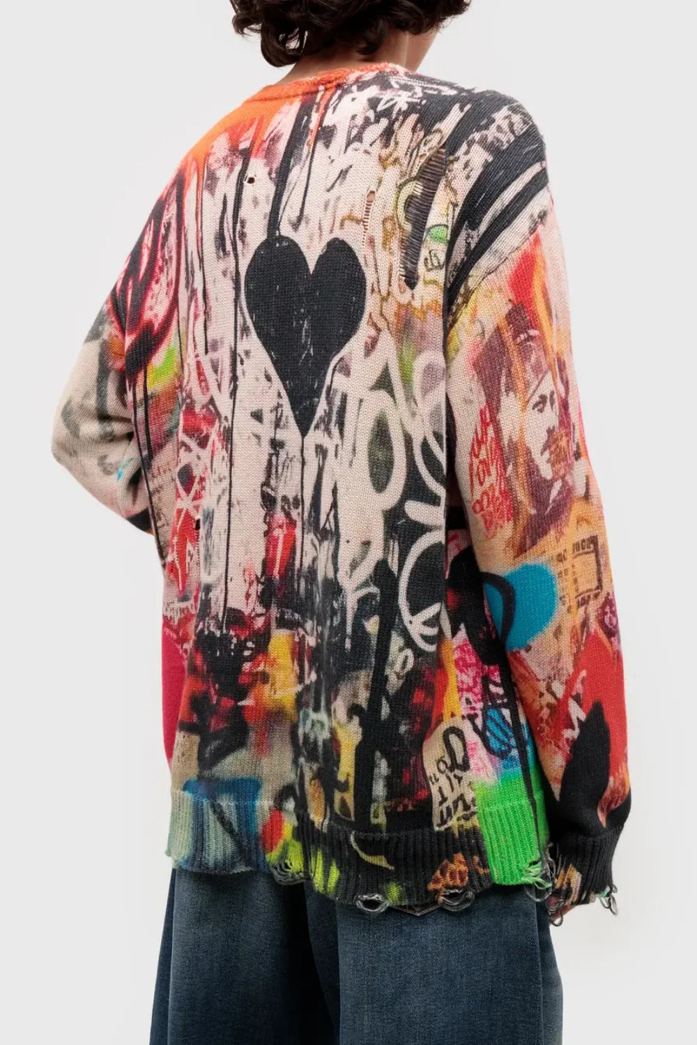 Onida Graffiti Printed Distressed Sweater