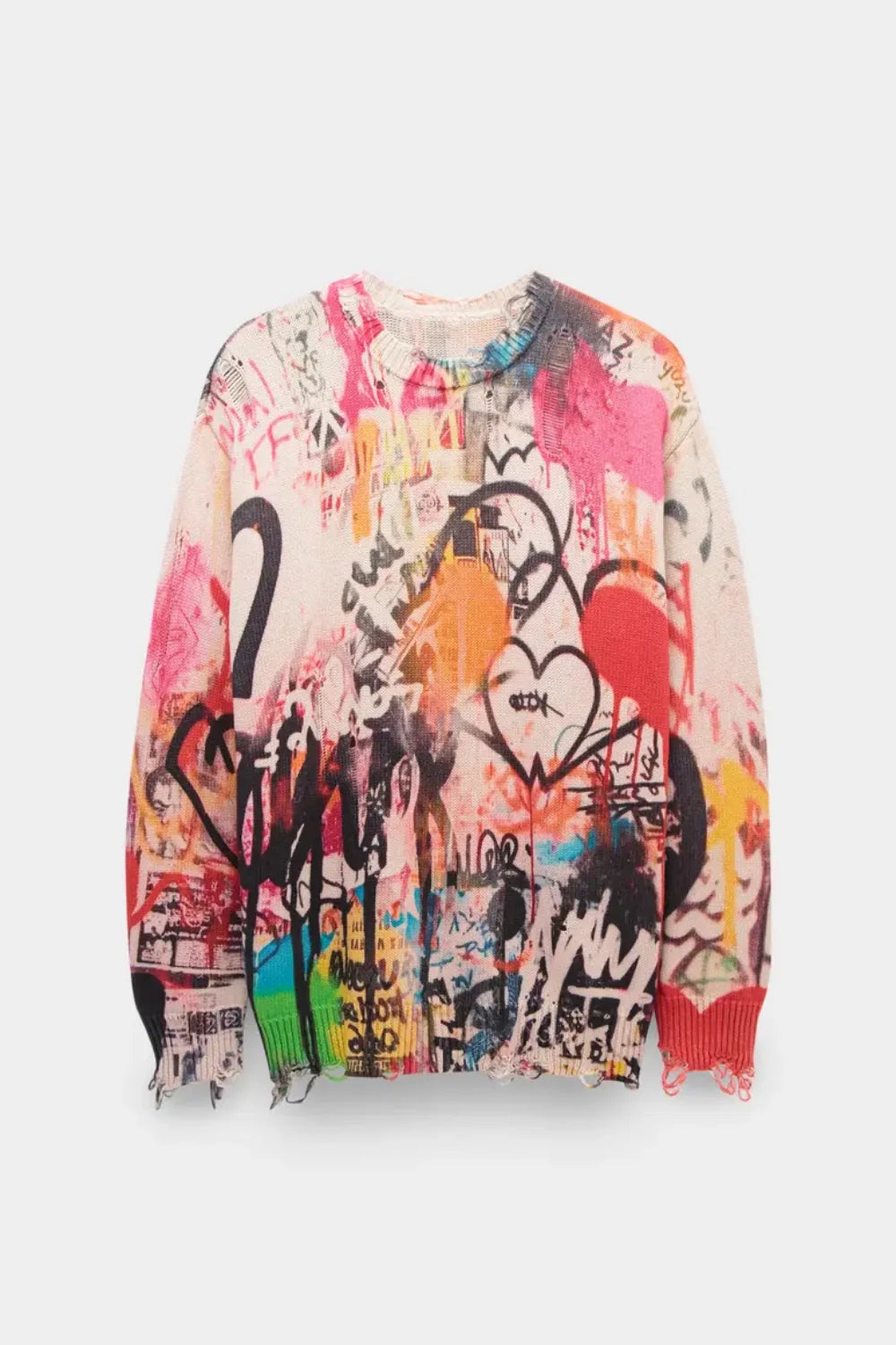 Onida Graffiti Printed Distressed Sweater