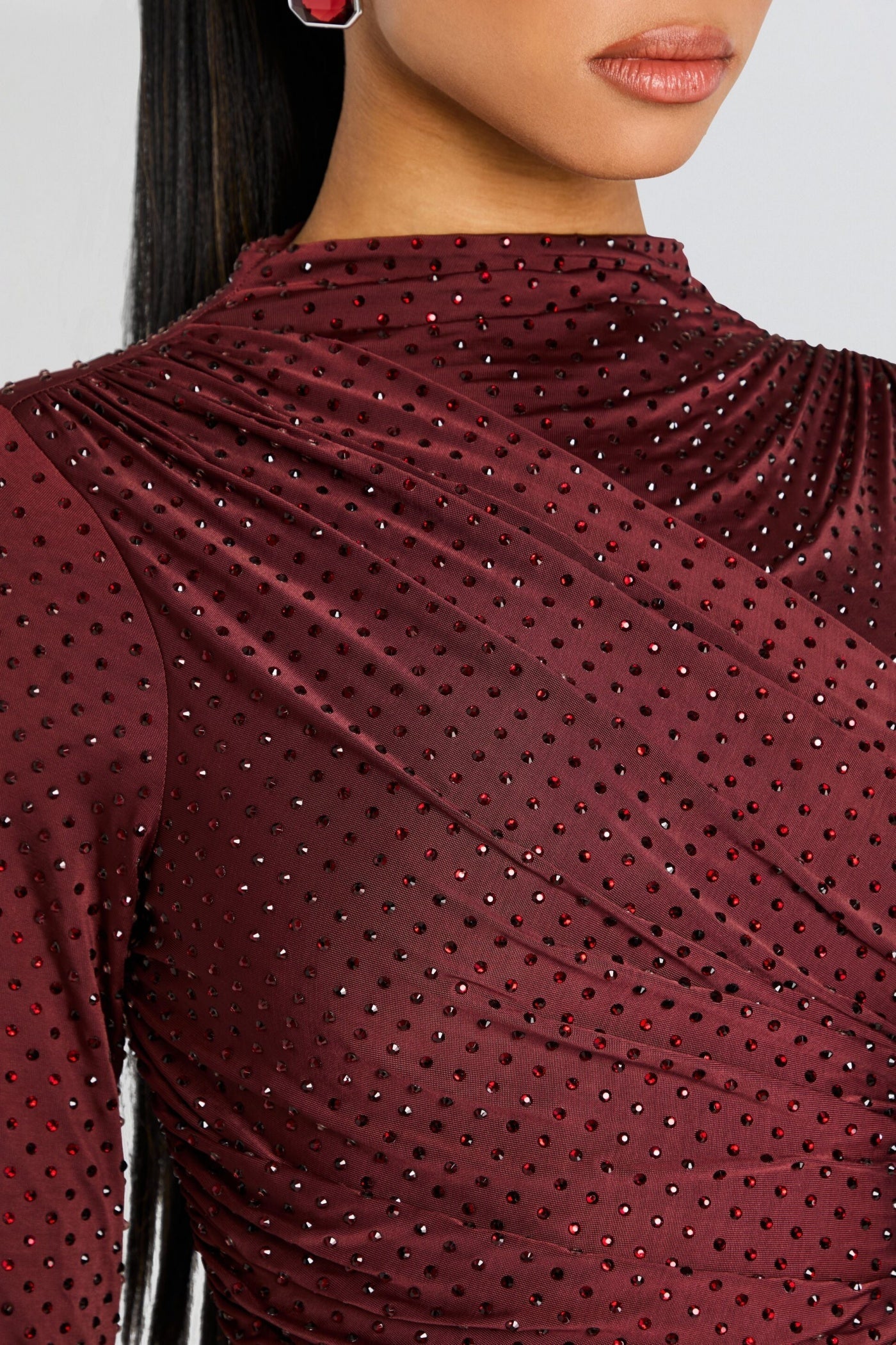 Pallavi Crystal Embellished Ruched Midi Dress