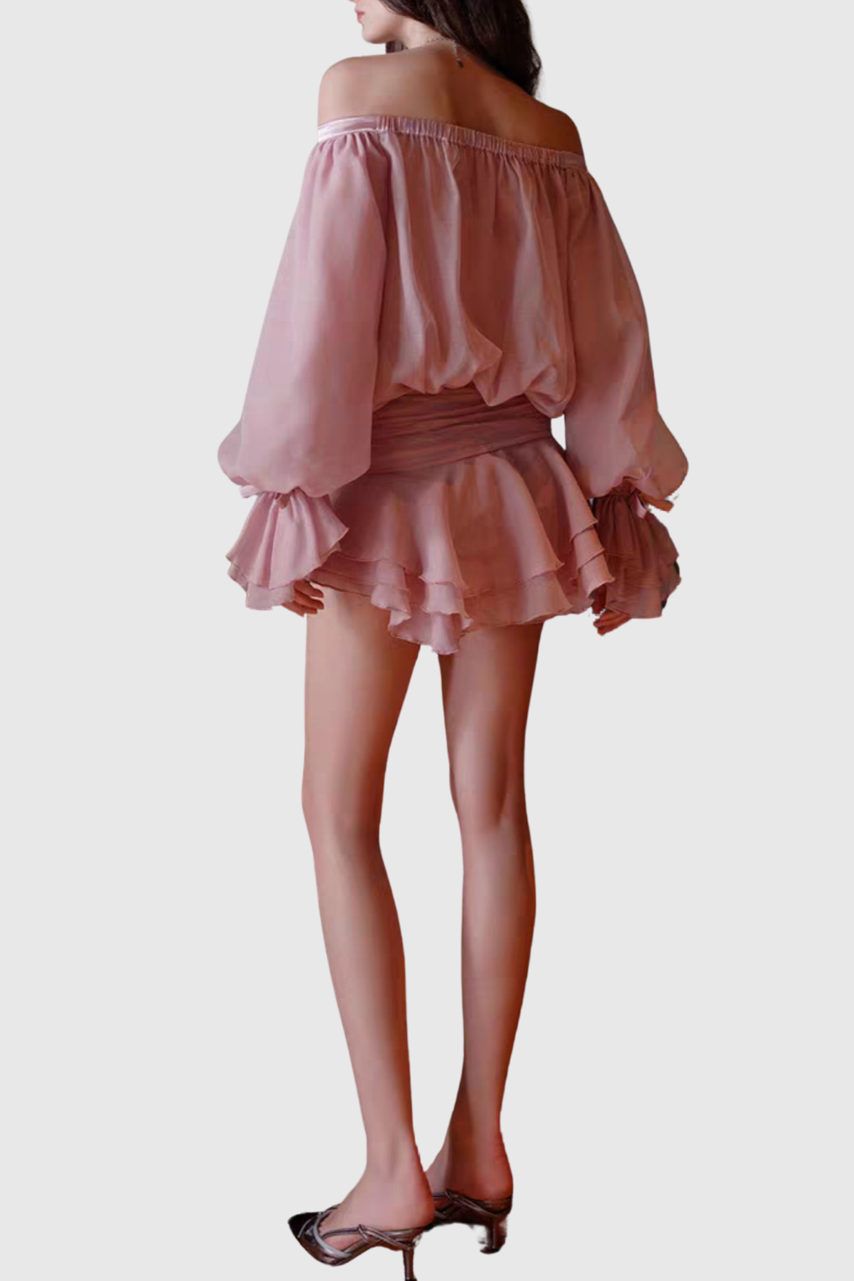 Raylene Off Shoulder Bow Ruffle Mini Dress - Pink
